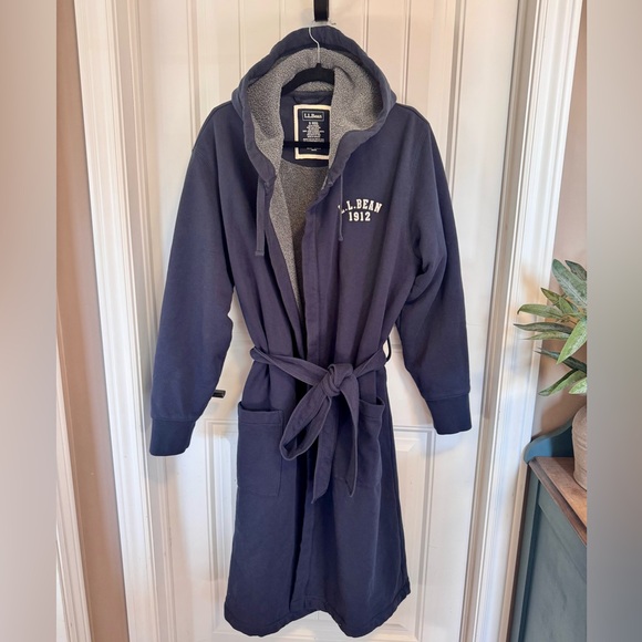 L.L.BEAN Rugby Robe In Navy/ Charcoal Sz S - Picture 2 of 10